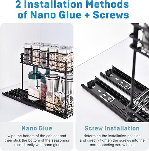 Miniatura 4 de aceyoon Organizador de especias extraíble de 2 niveles para gabinete, estante de especias deslizante de 4.5 pulgadas con alfombrilla de EVA y