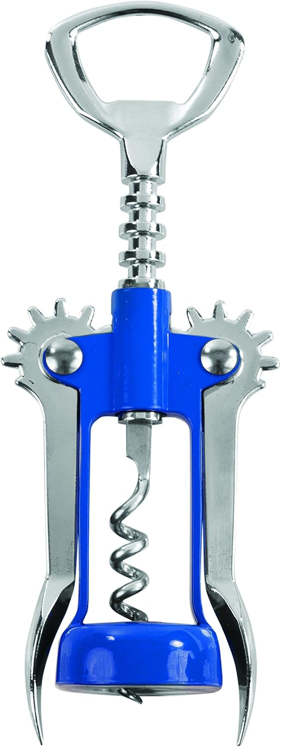 True Soar Winged Corkscrew Wine Opener, Multi-Purpose Bottle Opener for Beer and Soda, Stainless Steel with Chrome Finish, Easy to Remove Cork for Bartenders, Home Bar, Kitchen, Set of 1, Blue