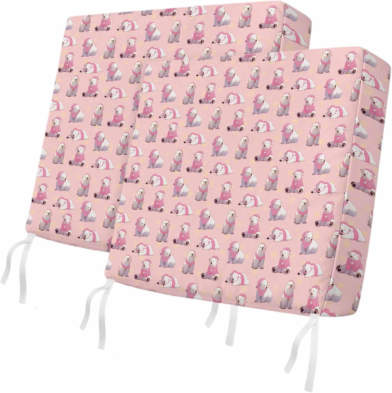 Outdoor Waterproof Cushion Covers Christmas Cartoon North Star on Pink Replacement Seat Slipcover for Patio,Cute Animals Seamless Chair Couch Sofa Covers Furniture Protector Set of 2,22x20IN