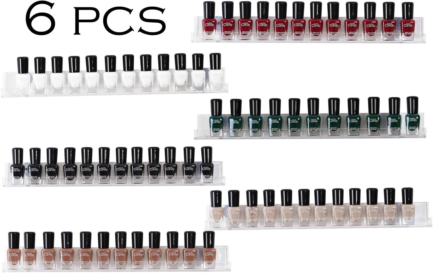 Sooyee 6 Pack Nail Polish Organizer Wall Mounted Shelf,Nail Polish Holder, Clear Acrylic Nail Polish Rack,Paint Organizer,Essential Oil Shelf Display 66-90 Bottles