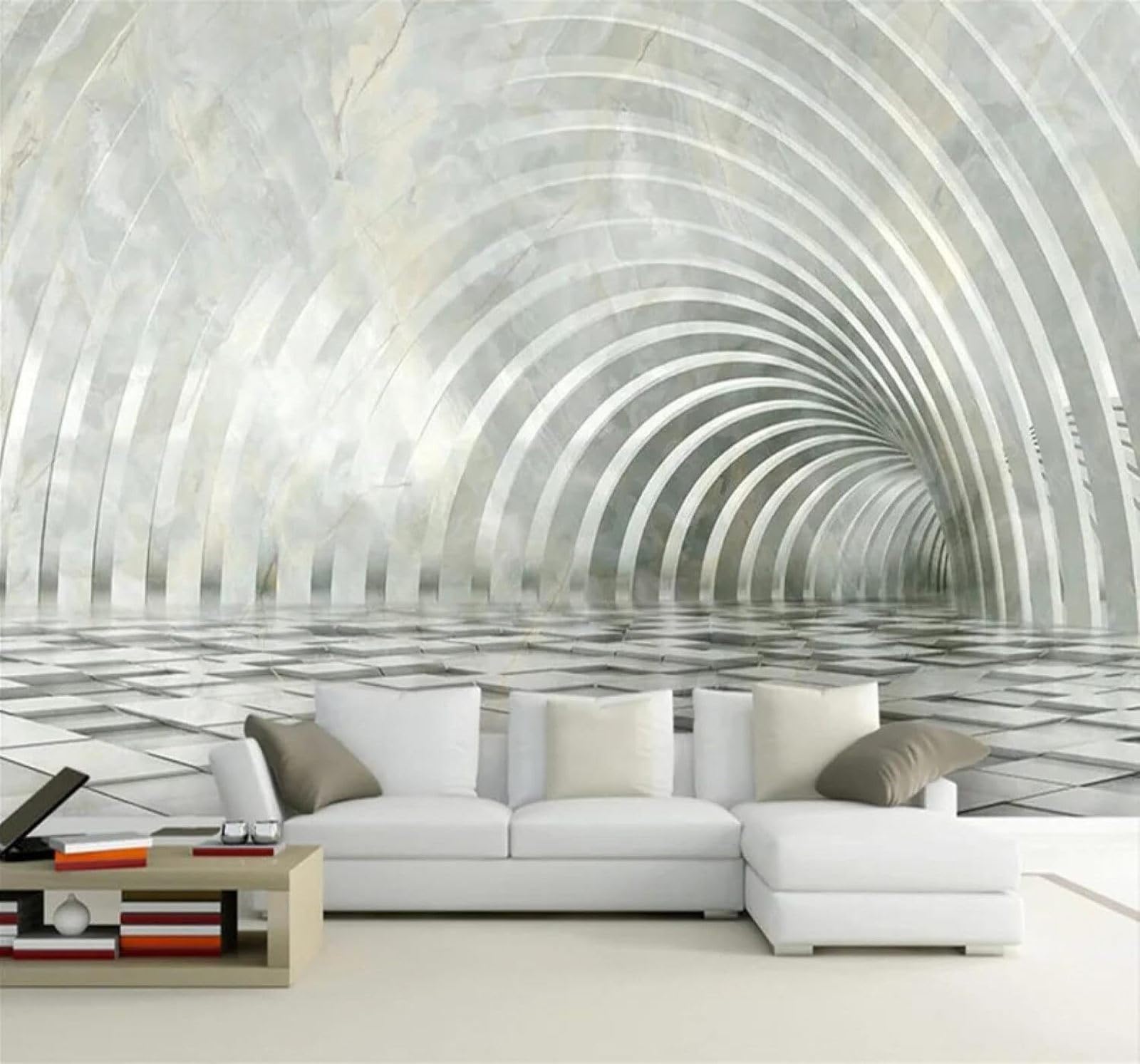Tzxztt Abstract Corridor Spatial Expansion Marble Effect Texture Modern 3D Wallpaper Premium Textured Silk Neutral Tones Material Ideal for Living Room Bedroom-430cm×300cm