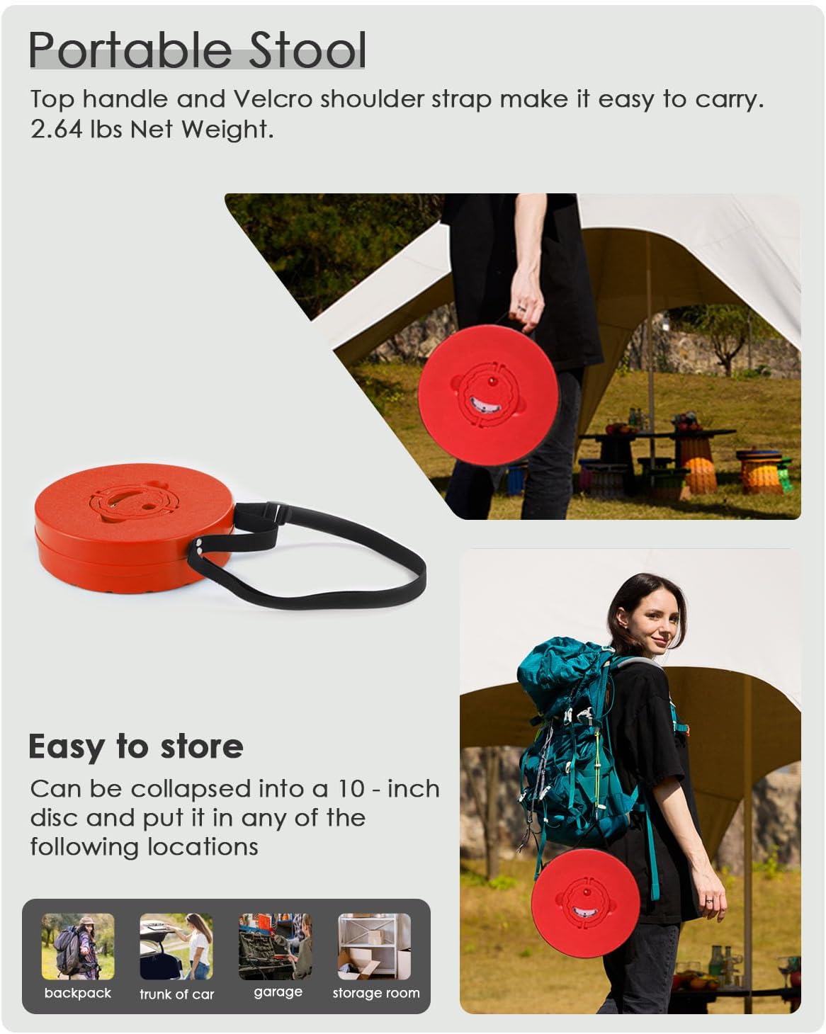 Spisces Upgraded Collapsible Stool, 800 lbs Heavy Duty Capacity & Lightweight 2.6 lbs, 18-Inch Portable Retractable Folding Stool for Adults, Camping, Fishing, Hiking, BBQ, Travel, Outdoor Events