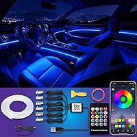 Vista 8 de Tira de luces LED para automóvil, Kits de iluminación ambiental interior USB con control remoto inalámbrico por app y RF, luces de decoración