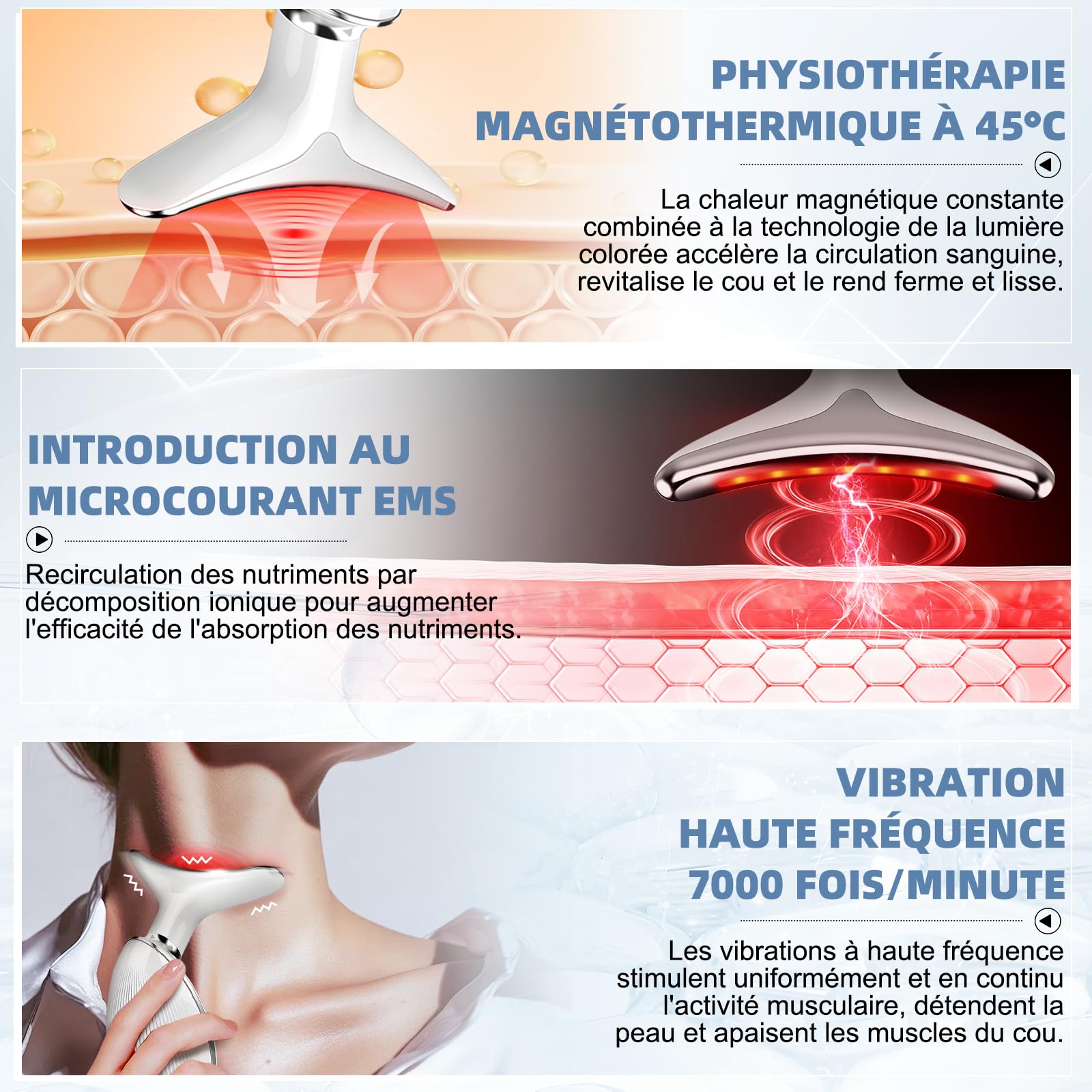 Appareil Anti Rides Visage, 3 Modes EMS Appareil de Gua Sha Visage, Appareil de Massage Visage 7 Couleurs, Chauffable 45°C Guasha Pour Visage Instrument, Double Menton Raffermissant et Liftant
