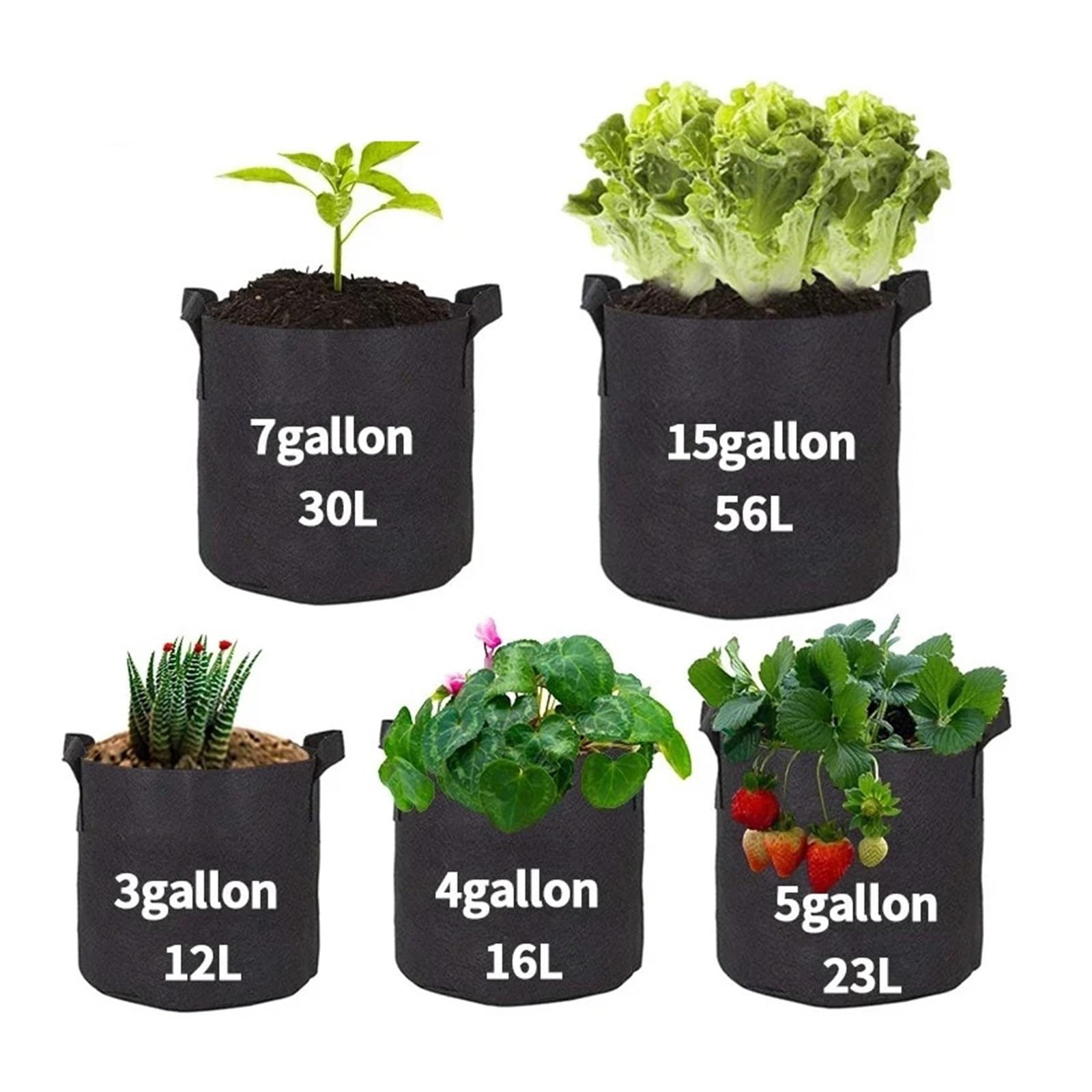 HWJFDC Potato Growing Bags 5PCS 3-30 Gallons Garden Vegetable Planting Bag Felt Grow Bags Plant Seedling For Potato Tomato Flower Accessories(7Gallons 30x35cm)
