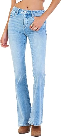 DEAR JOHN Rosa Flared Womens Jeans Mid Rise Full Inseam Comfort Stretch Denim