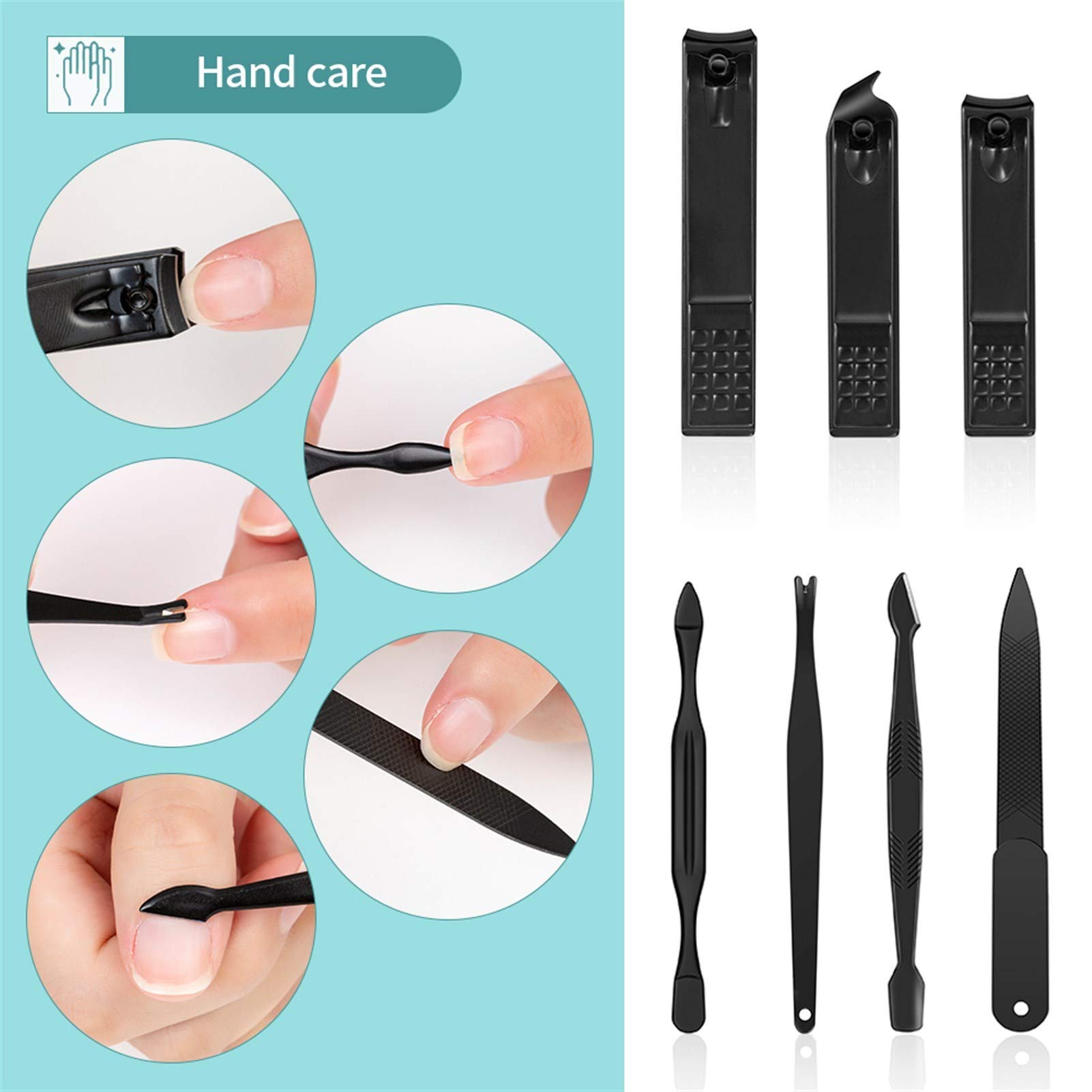 Juego de 7-23 tijeras profesionales para cortar uñas y pedicura, de acero inoxidable, gancho de águila, portátil, para manicura (18 piezas, rosa)