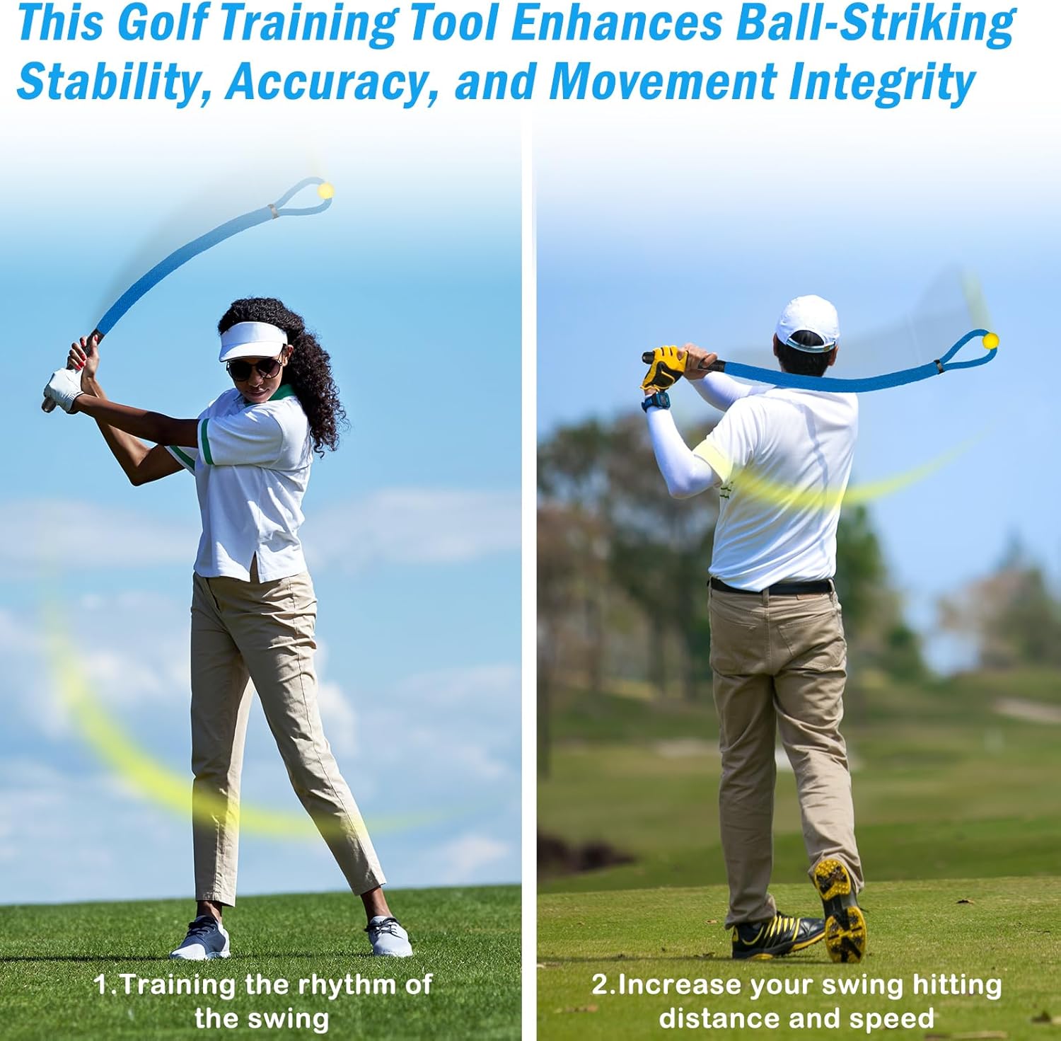 Weighted Premium Golf Rope Swing Trainer, Professional Golf Swing Rope, Warm-Up Training Tempo Aids with Ball and Grip to Improve Speed, Rhythm, Flex & Strength for All-Level Golfers