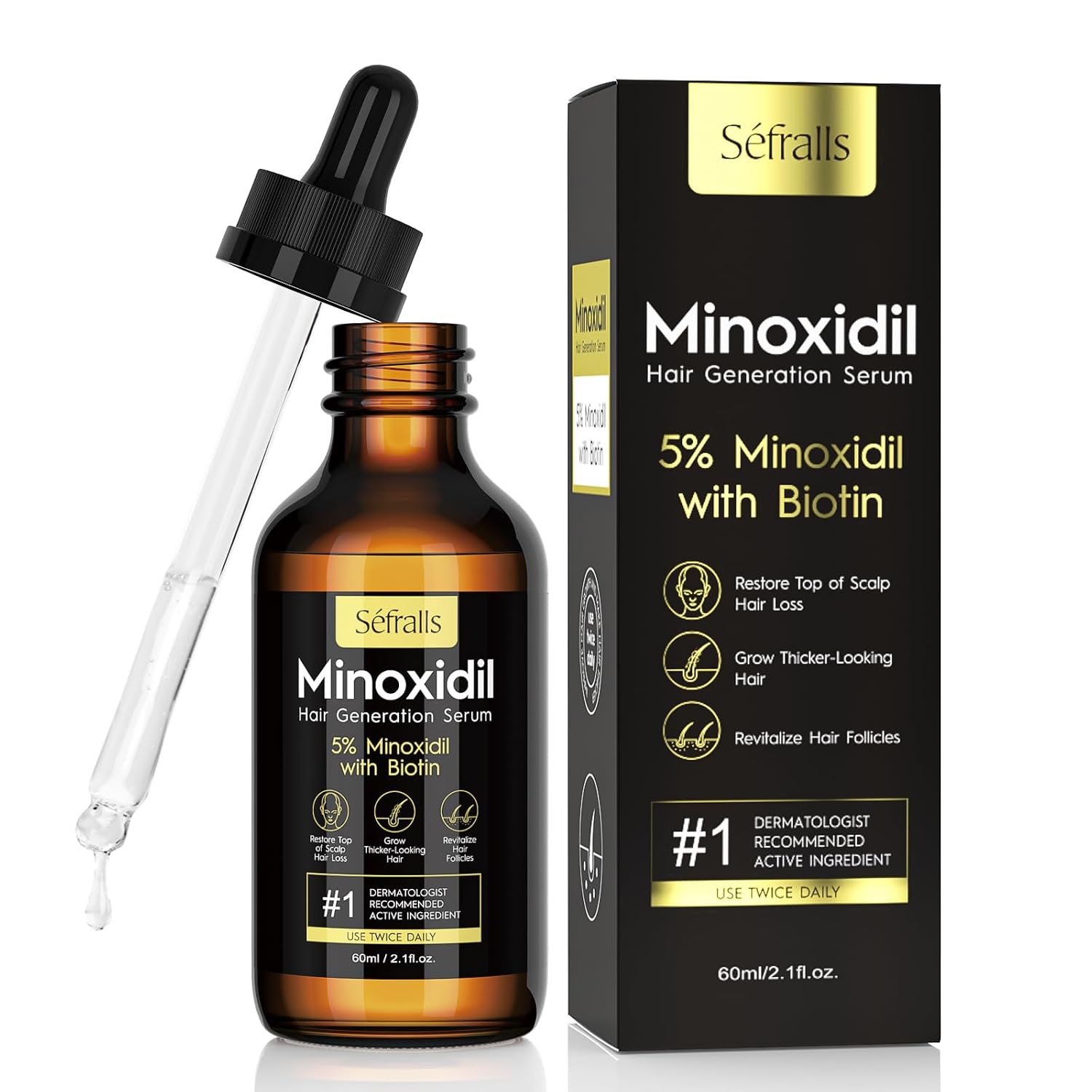 Sefralls 5% Minoxidil Hair Growth Oil for Men & Women - Extra Strength Regrowth Serum, Topical Hair Loss Treatment Serum, Thicker, Healthier Hair & Beard Growth, 2.11 oz