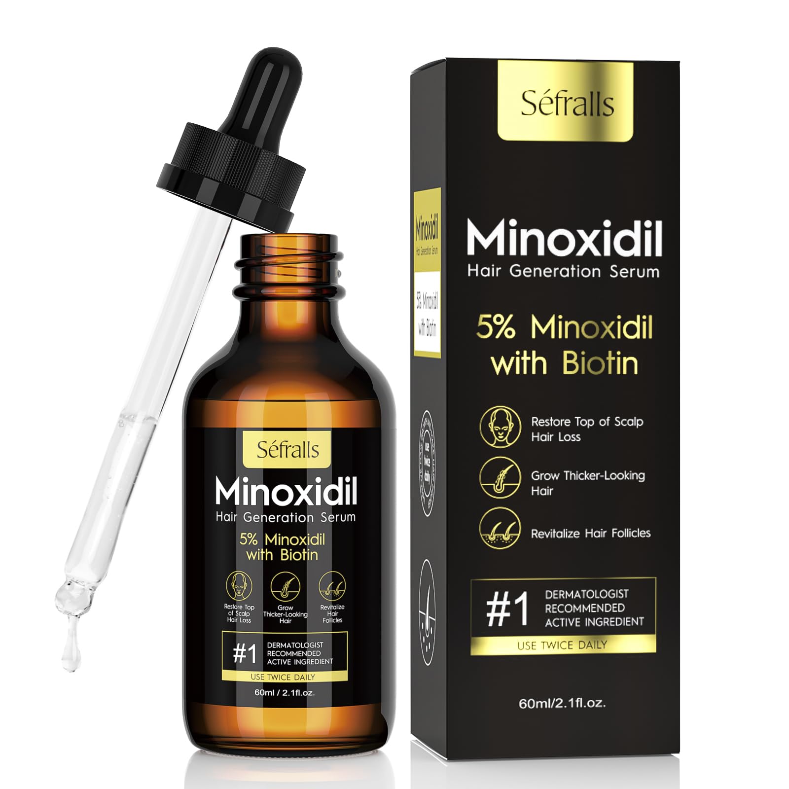 Sefralls 5% Minoxidil Hair Growth Oil for Men & Women - Extra Strength Growth Serum, Topical Hair Loss Treatment Serum, Thicker, Healthier Hair & Beard Growth, 2.11 oz