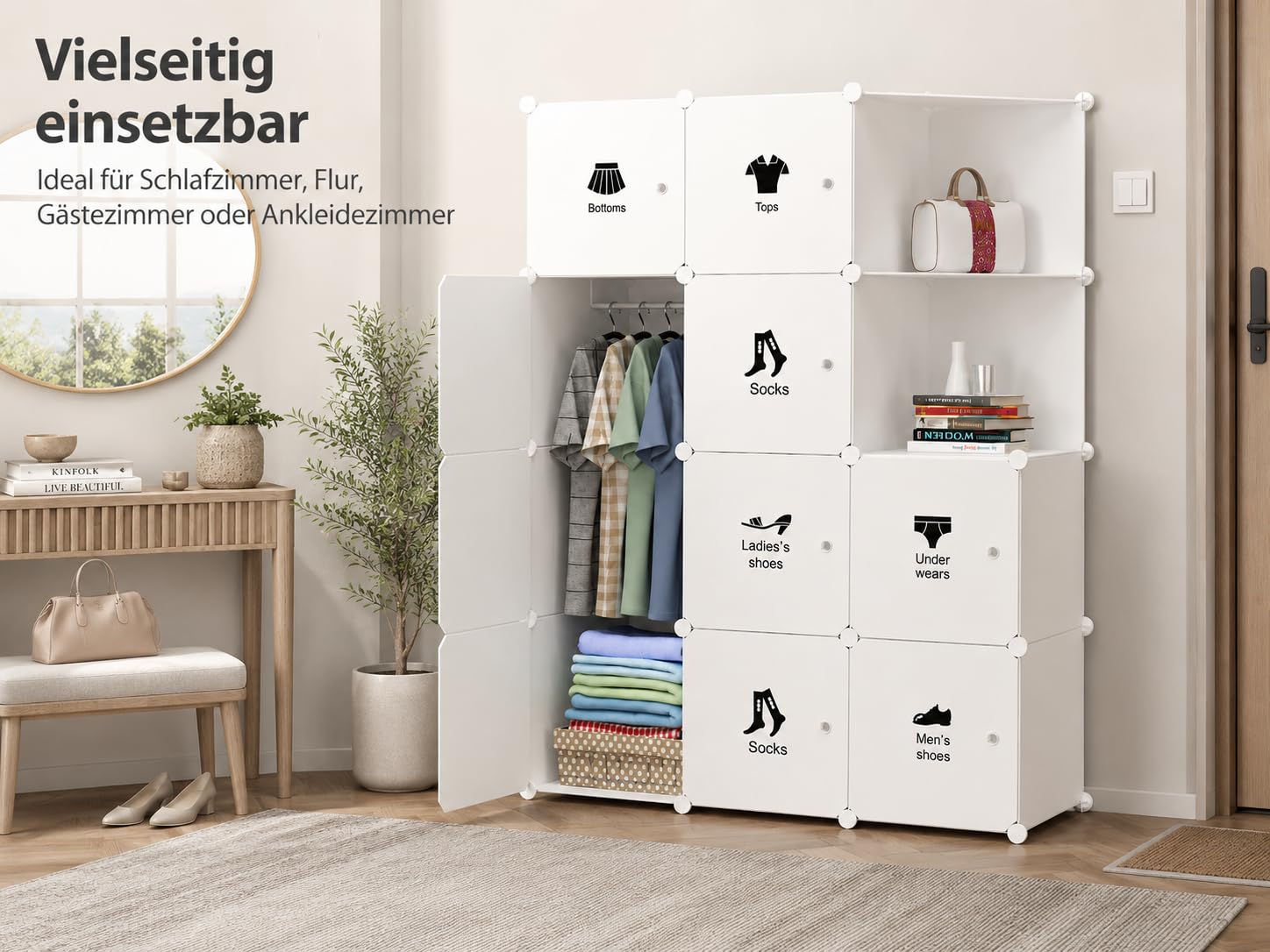 Litake 10-Teiliges DIY-Aufbewahrungsset Für Das Schlafzimmer, Offener Kleiderschrank Mit Türen, Begehbarer Kleiderschrank, Modulares Steckregalsystem, Einfache Montage (Weiß)