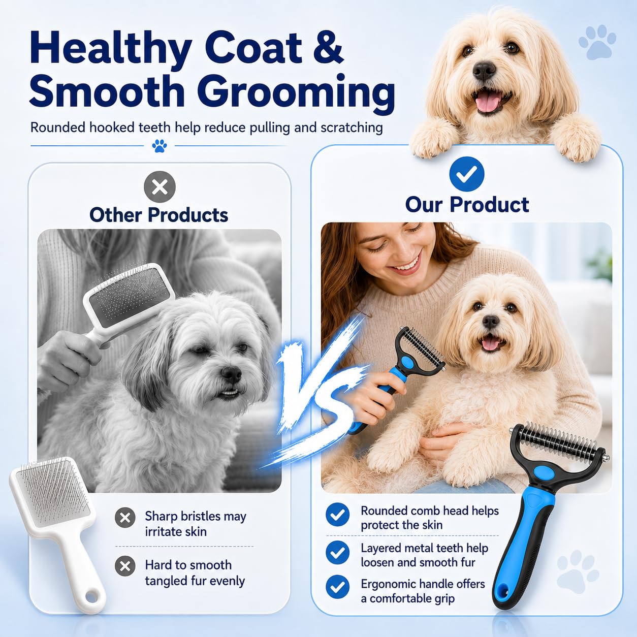 Ysenchan Dog Grooming Deshedding Brush Undercoat Rake Stainless Steel Comb