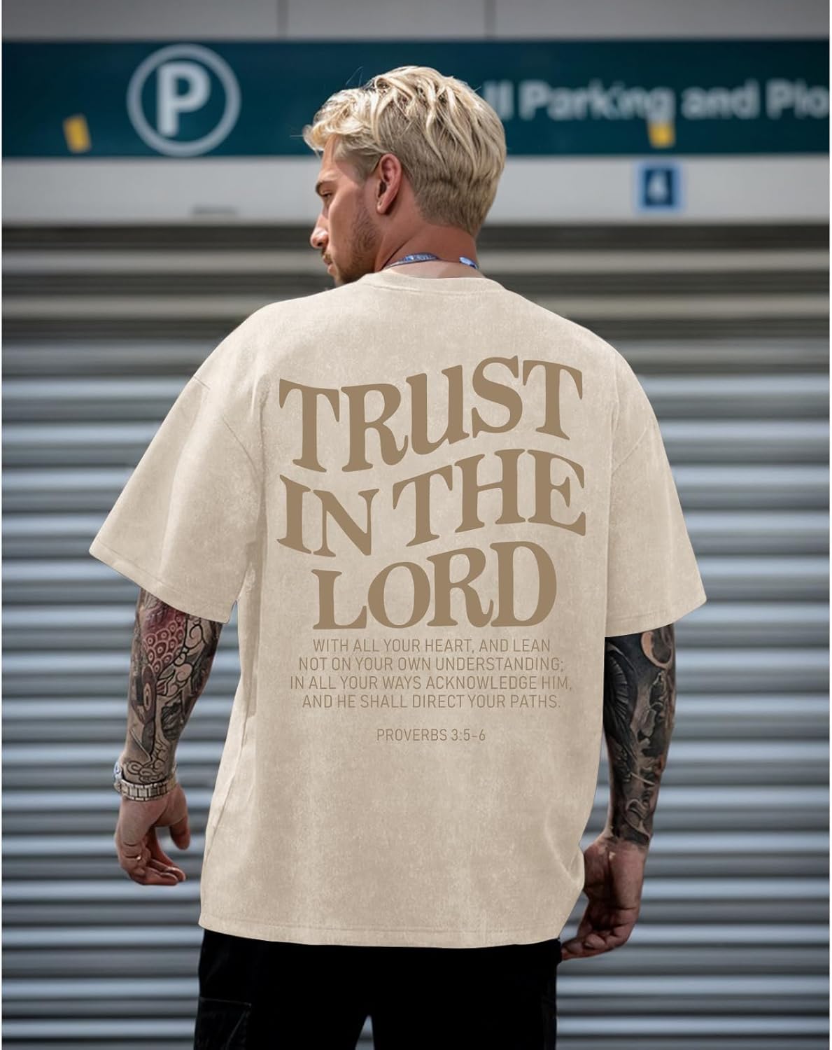 Mens Oversized Christian Shirts God Faith Jesus Religious Tshirts Trust in The Lord Bible Verse Tees Acid Wash Tops - Image 5