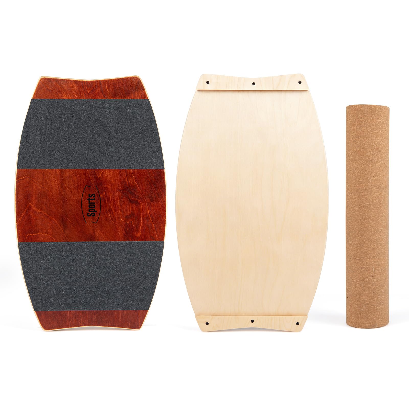 FANTASK Balance Board aus Birkenholz, 15 mm Surf Balanceboard mit 10 cm Korkrolle, Balance Trainer für Kinder & Erwachsene, Surfboard indoor für Surfen, Skifahren, Snowboarden, Skateboardtraining
