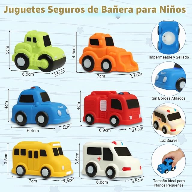 Foto 6 de 7 de BelleStyle Juguetes de Baño Bebé Coche Luminosos, Auto LED de Juguete Bañera Infantil para Baño y Piscina