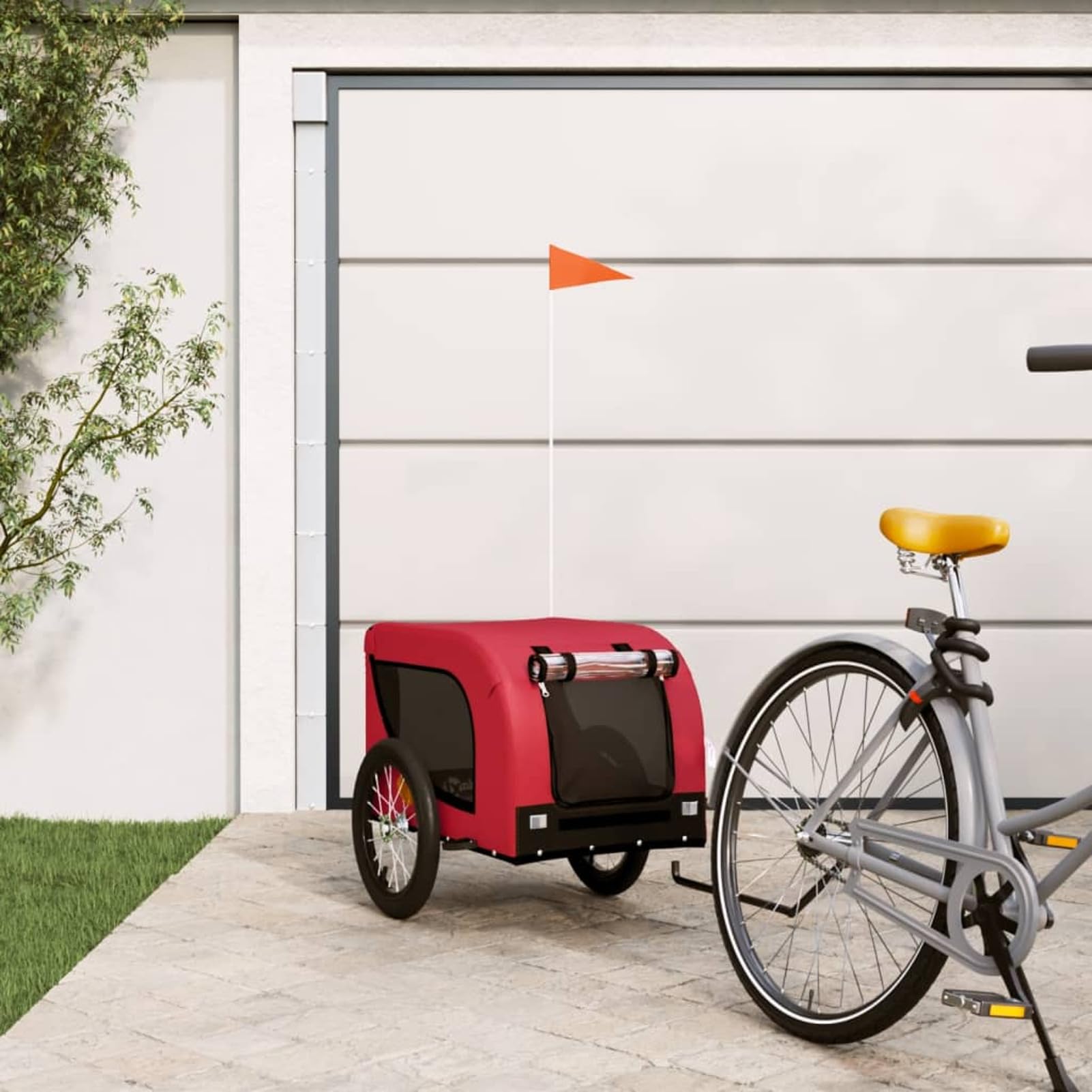 Homgoday Przyczepa rowerowa dla zwierząt Czerwony i czarny Oxford i żelazo, wyposażenie wózka dla psa, wózek rowerowy wózek rowerowy, wózek dla psa, transporter rowerowy model 93999