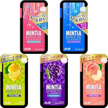 Mintia Breeze 5 Types Of Assortment Shiny Pink, Refresh Blue, Fresh Lemon, Fresh Grape, and Fresh Peach 30 Tablets Each