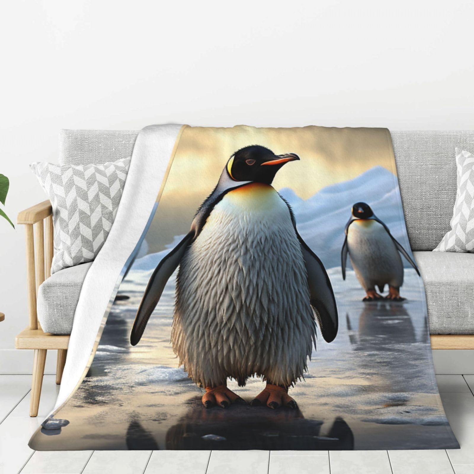 Penguin Throw Blanket Plush Flannel Fleece Blanket, Soft Lightweight Cozy Blankets 80"X60" for Bed Couch Sofa Travel