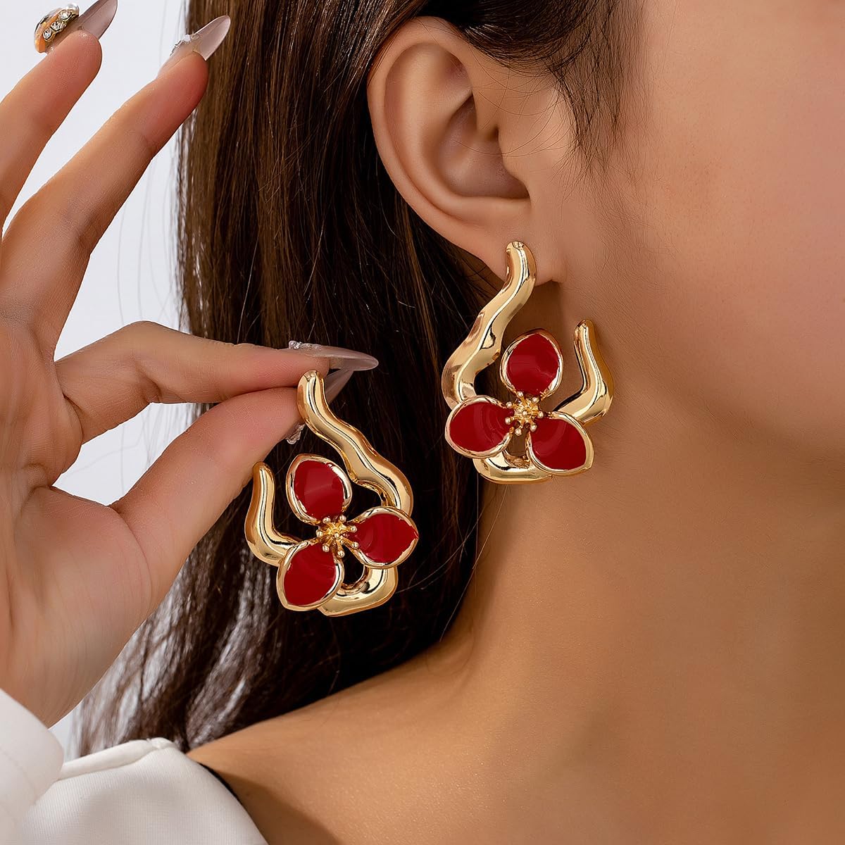 Vintage Flower Earrings for Women Colorful Drip Oil Flower Stud Earrings Enamel Lightweight Earring Trendy Irregular Statement Floral Earrings Fashion Jewelry - Image 2