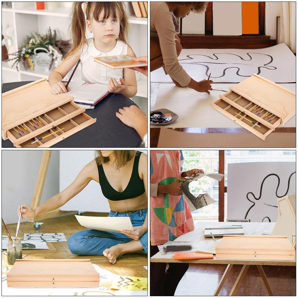 STOBOK Wooden Art Storage Box Organizer for Paint Supplies for Artists and Outdoor Enthusiasts Sleek Design for Home and Classroom Use