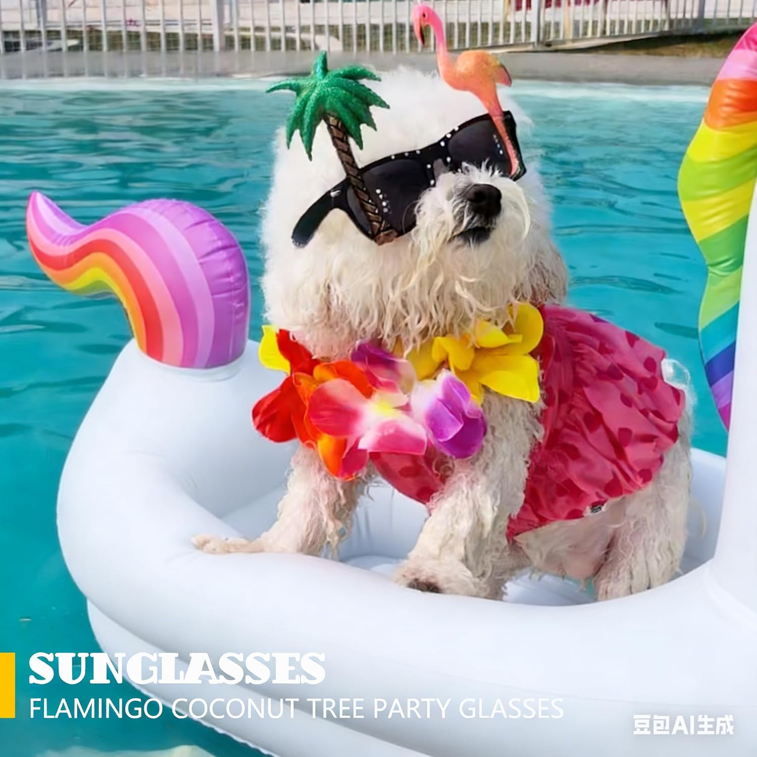 Dog Pool Float, Funny 6-in-1 Inflatable Dog Floats for Pool, Pet Floatie Raft for Small Dogs, Puppy and Doggies, White Unicorn