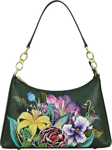 Anuschka Women’s Hand-Painted Genuine Leather Hobo with Chain Strap - Vintage Floral