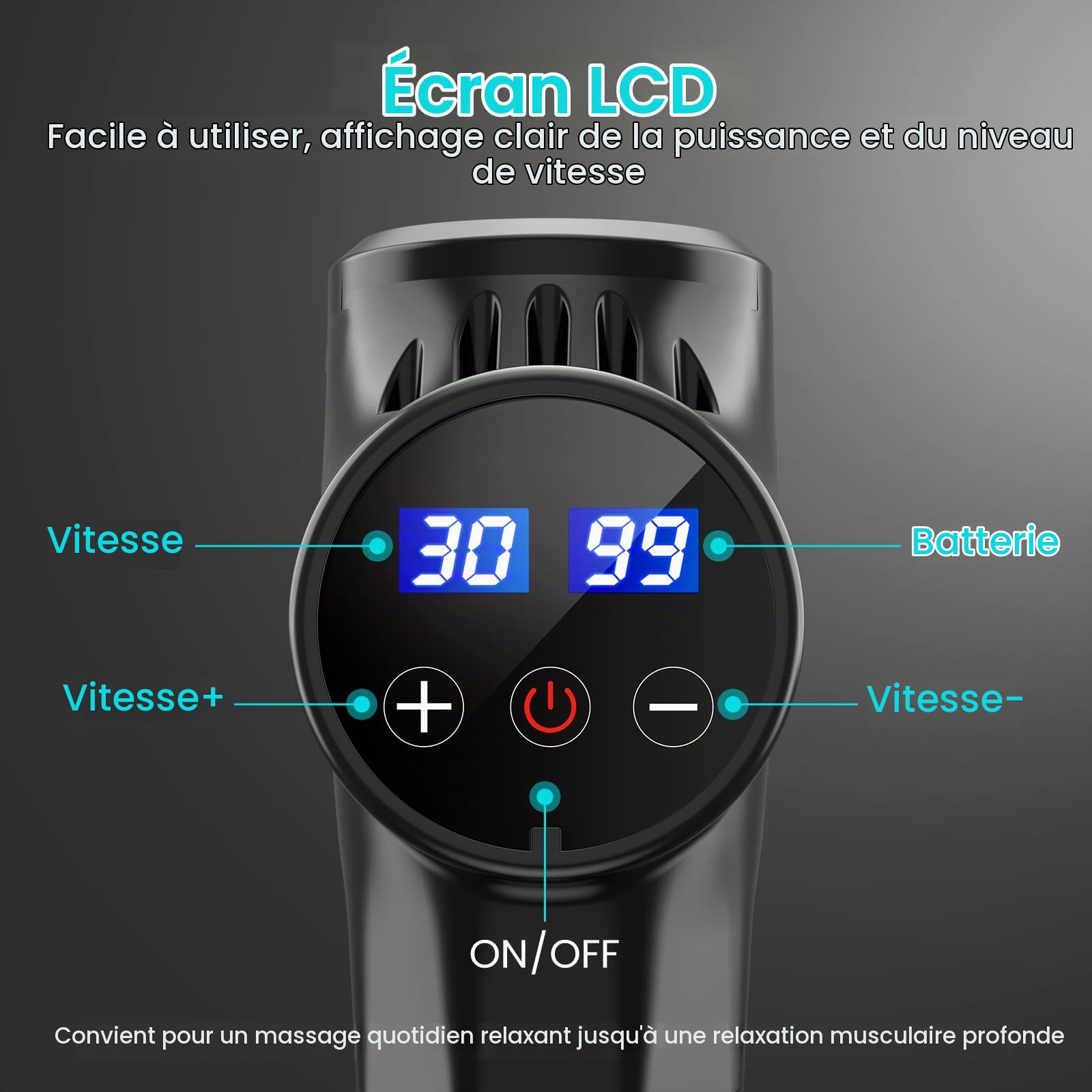 Pistolet de Massage Musculaire, ANSGEC 30 Vitesses et 10 Têtes de Massage, Massage Gun de Muscle Profonds avec l'Écran LCD, Utilisé Pour Soulager la Fatigue Musculaires