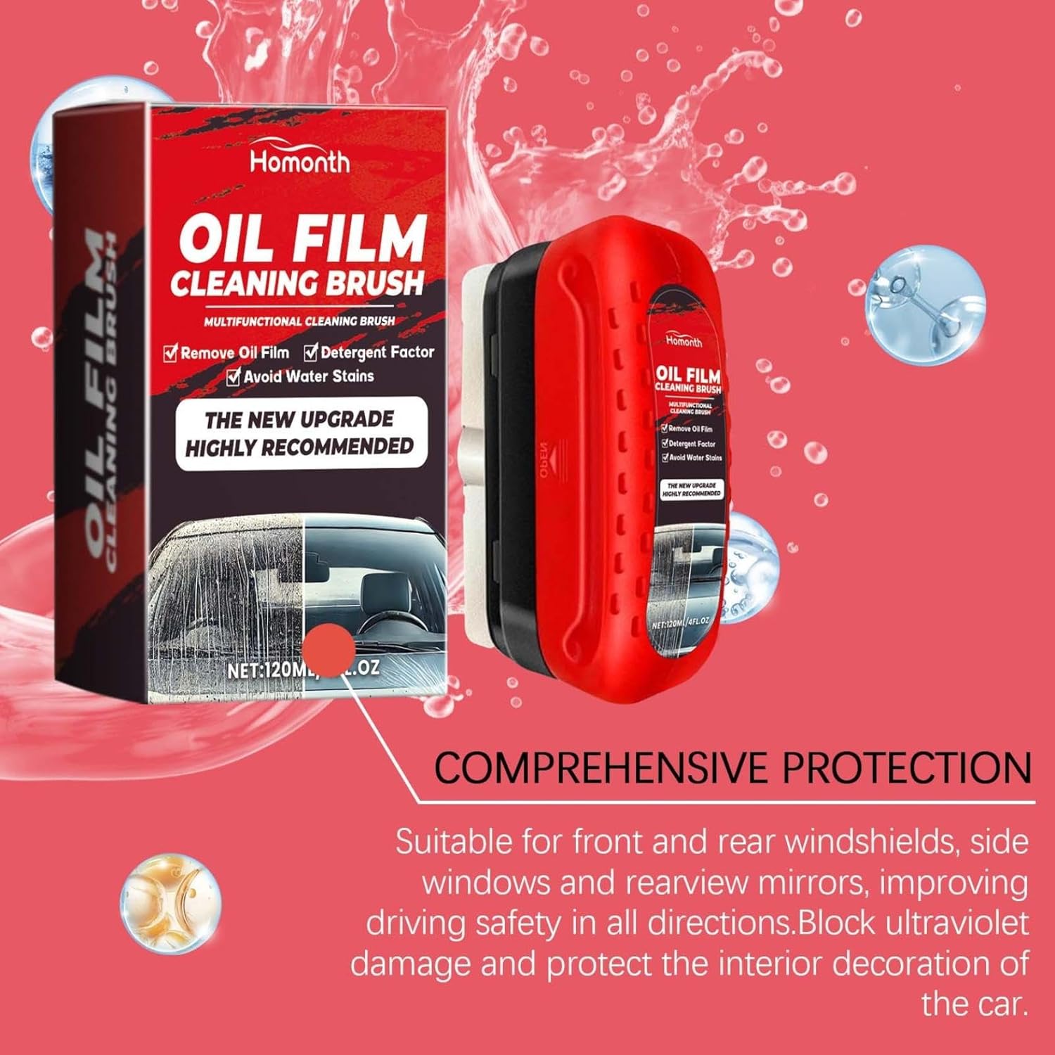 Automotive Oil Film Cleaning Brush 2024 Glass Oil Film Remover for Car Window Windshield Cleaner Tool Glass Cleaning Board 120mL