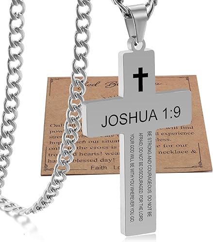 SKQIR Collar de cruz para hombre con versículo de la Biblia, collar con colgante de cruz de oración de señores para niños con la fe de las