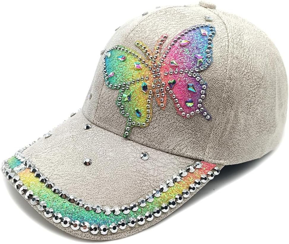 Rhinestone Butterfly Baseball Cap, Glitter Crystal Bling Hat, Adjustable Duckbill Cap, Fashion Casual Sun Hat
