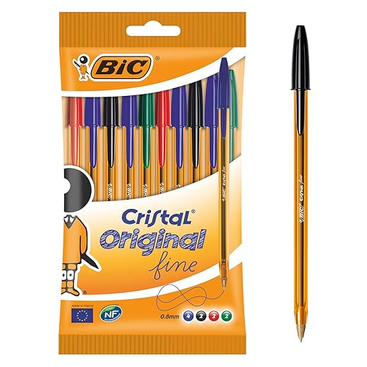 Bic - Bolígrafos De Colores Cristal Fine Punta Fina Pack De 10 En Oferta Bic Cristal Original Fine - Bolígrafos Punta Fina (0.8 Mm), Blíster De 10 Unidades, Colores Surtidos
