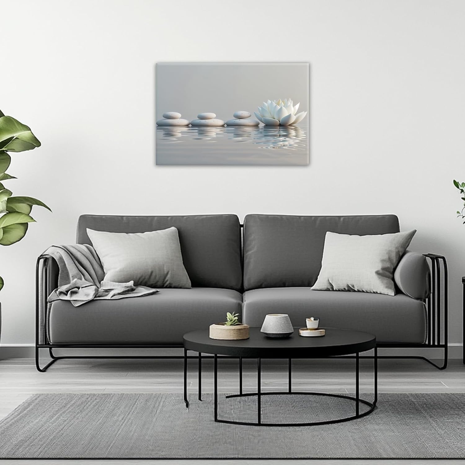 GLOKAKA Zen White Lotus Spa Stone Canvas Wall Art Serene Water Scene Art Print for Bathroom Bedroom Meditation Space(Artwork-1,12"x18")