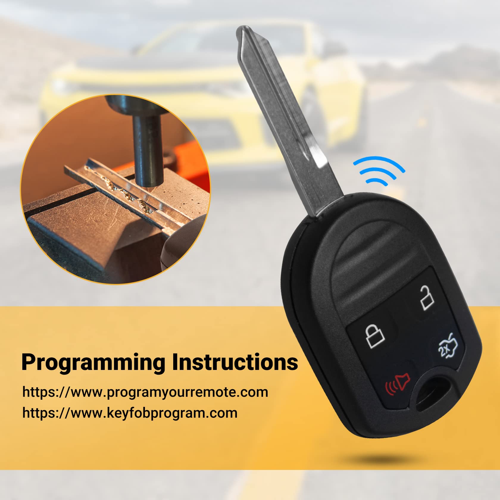 Telecomando di ricambio per chiave auto, compatibile con Ford Explore, Mustang, Expedition, Focus, Edge, Lincoln, Mazda, Mercury, 4 pulsanti, CWTWB1U793, confezione da 2