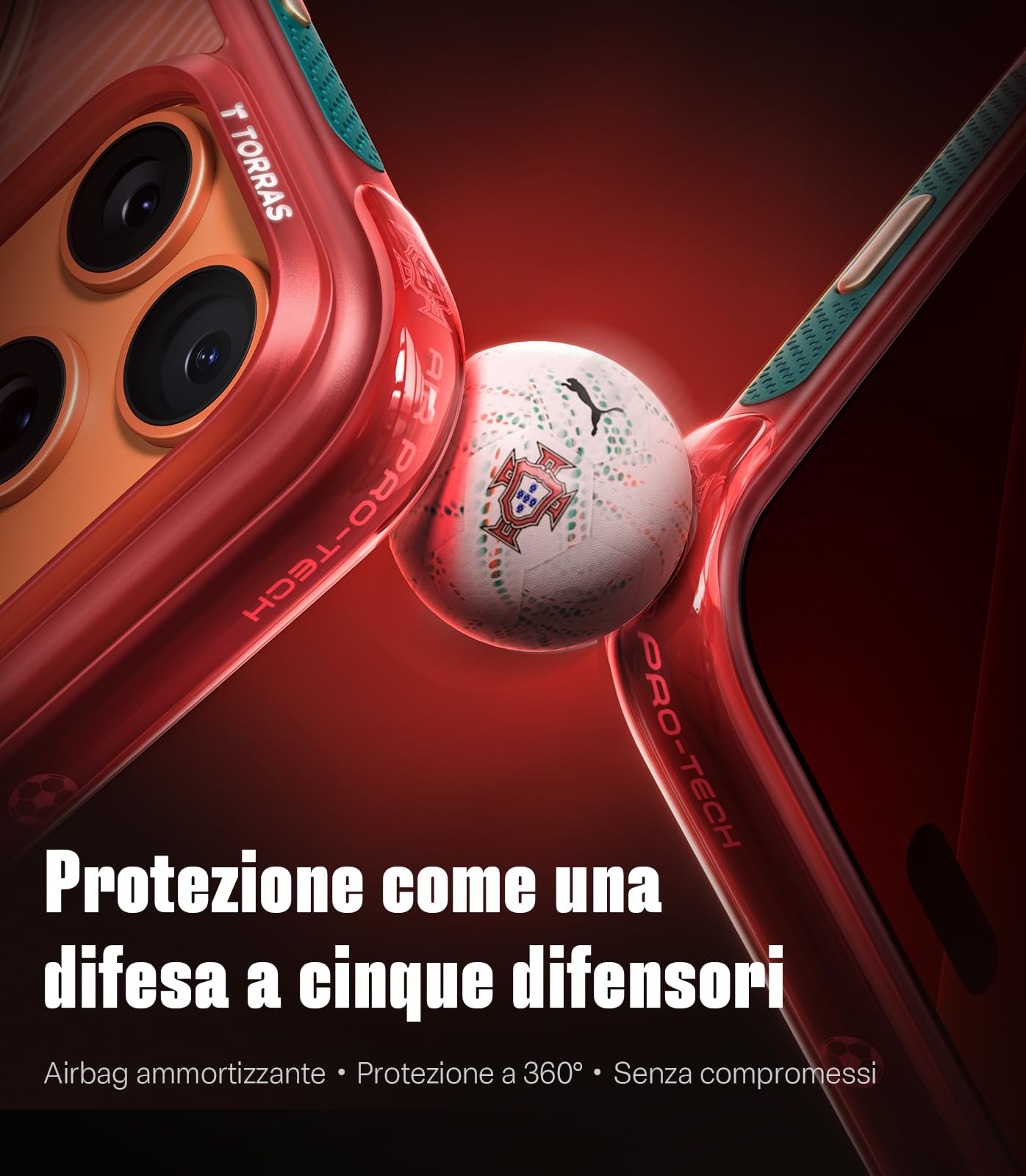TORRAS Ostand Q3 Air per iPhone 17 Pro, custodia con supporto MagSafe, edizione tifosi del Portogallo N.7, custodia con supporto per la visione delle partite, custodia protettiva antiurto per Glory