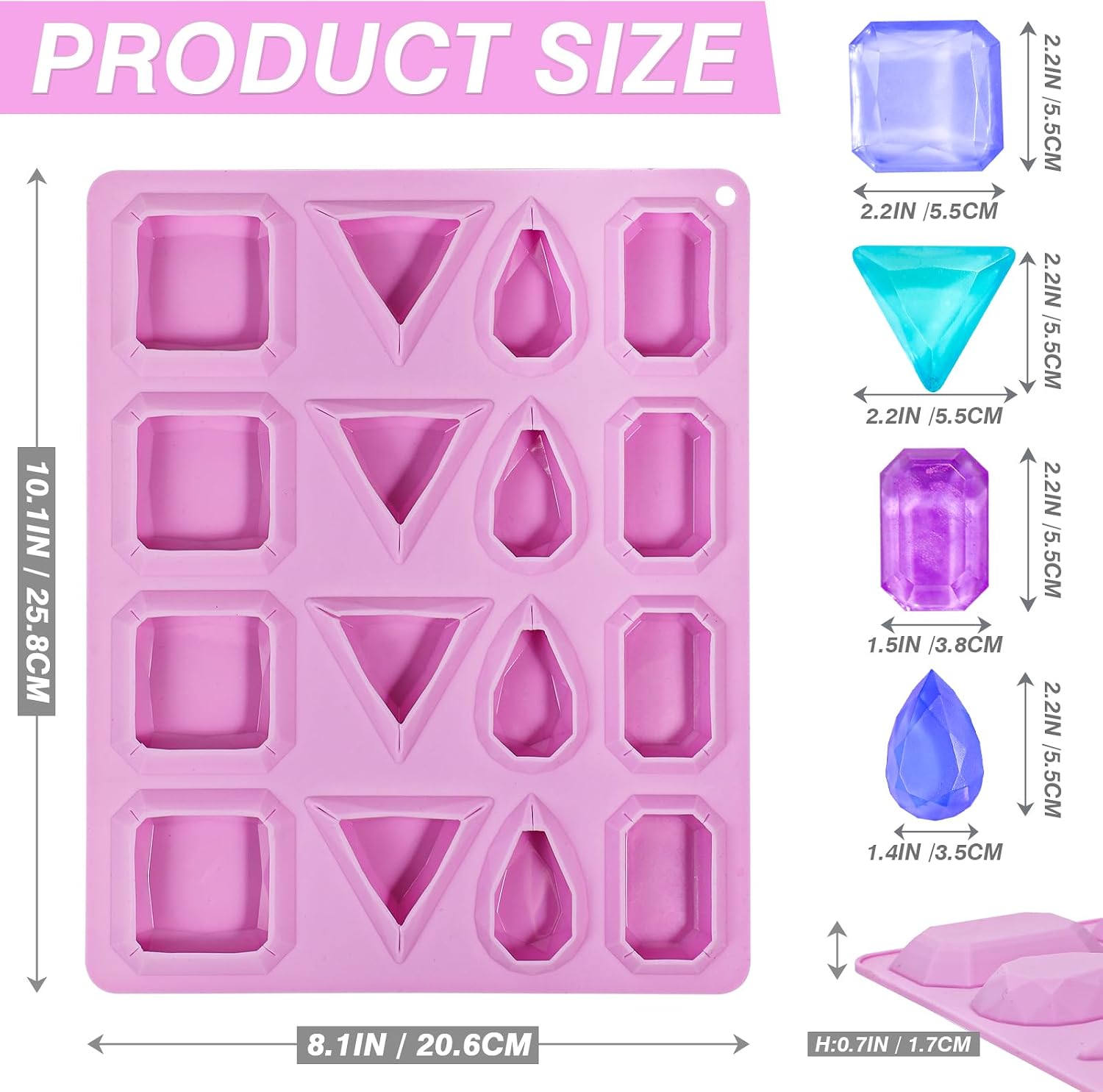 Koluti 16 Cavities Crystal Candy Making Silicone Mold, Nonstick and BPA Free DIY Baking Mold for Gummy Candies Gem Diamond Chocolate, Dishwasher and Oven Safe, Purple