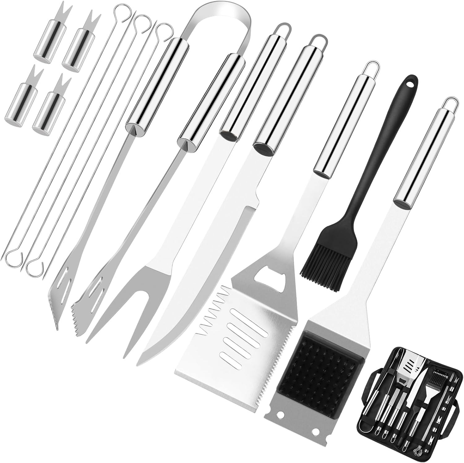penobon 15-Piece Stainless Steel BBQ Grill Tools Set with Carrying Bag - Durable Grilling Accessories for Camping & Gifts