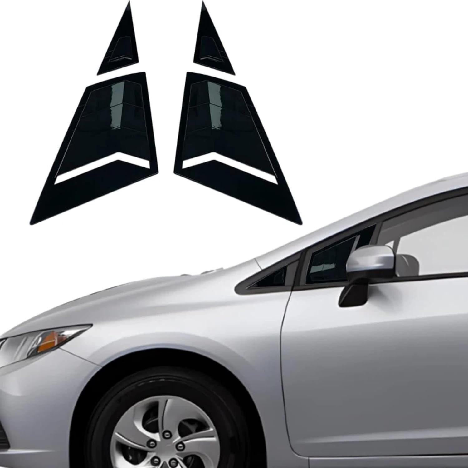 Side Front Window Louvers Fit for Honda Civic G9 9th 2011 2012 2013 2014 2015, ABS Gloss Black Civic Front Window Scoop Louver Cover Trim 2PC Body Kit Automotive Exterior Accessories