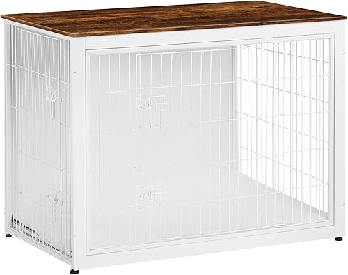 Vista 40 de DWANTON Mueble de jaula para perros con cojín, caja de madera para perros con puertas dobles, muebles para perros, perrera de interior, mesa Negro