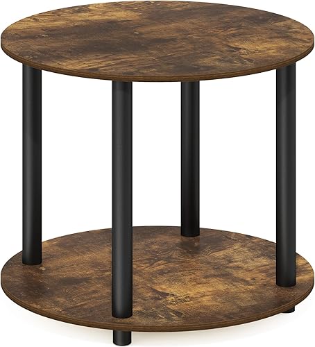 Furinno Turn-N-Tube - Mesa de centro redonda de madera de 2 niveles, diseño simple y pino ámbar