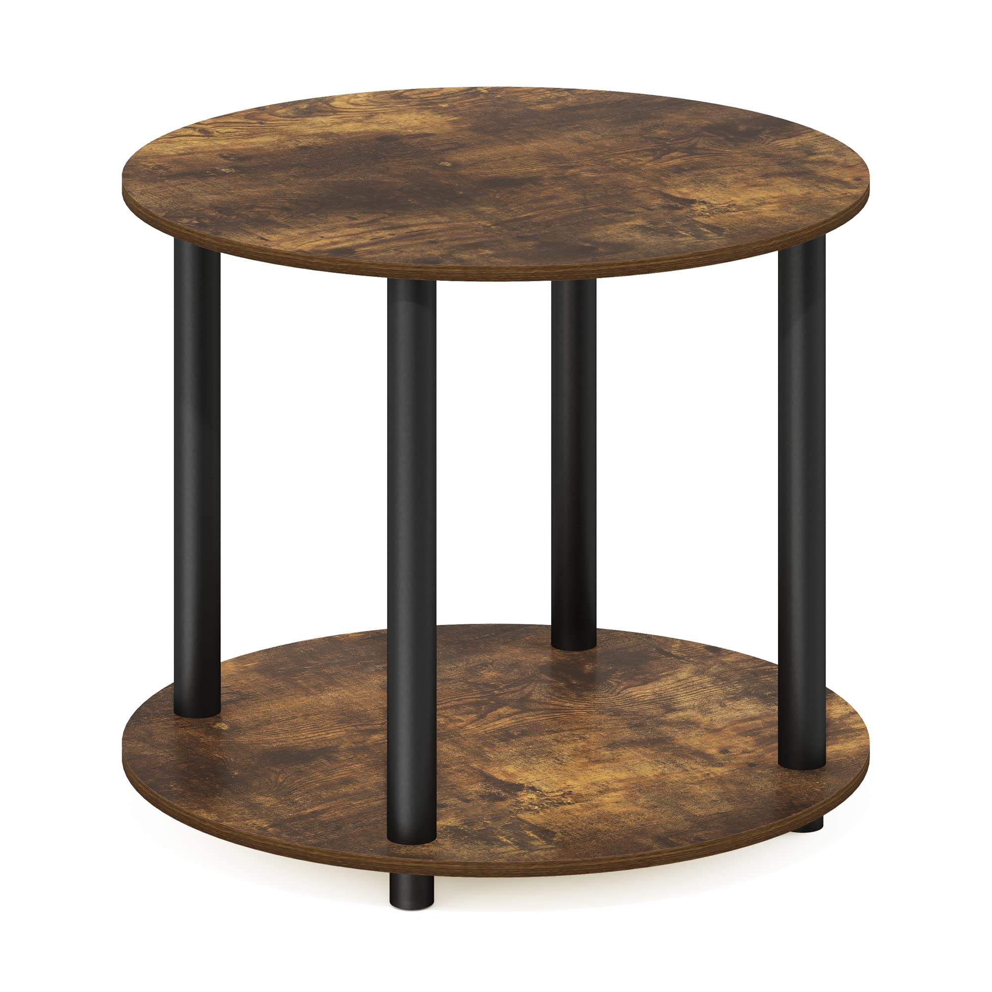 Furinno TURN-N-TUBE Coffee Table, 2-Tier Round Modern Coffee Table with Open Shelf, Toolless Assembly Side Table, for Living Room, Bedroom, Home Office, Amber Pine