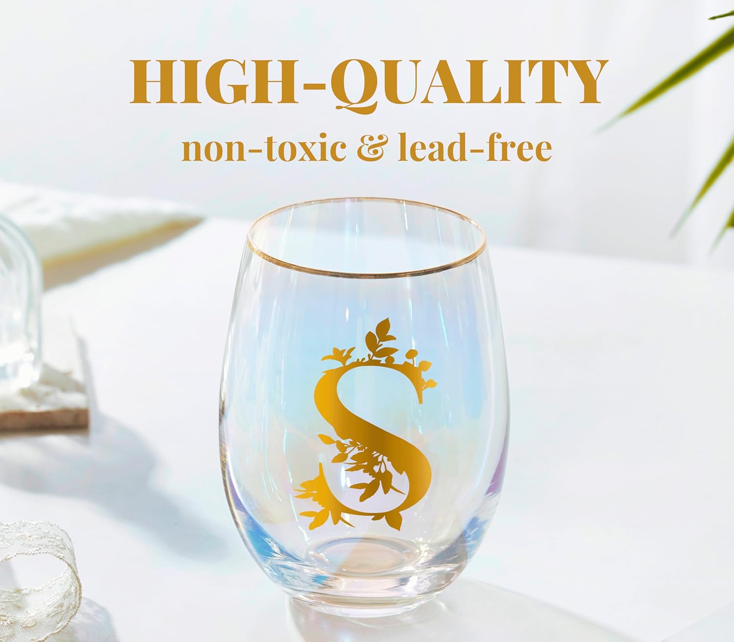 Onebttl Personalized Wine Gifts for Women, Cute Stemless Wine Glass with Initials, Monogrammed Gifts for Wine Lovers on Birthdays Christmas, M - Image 3