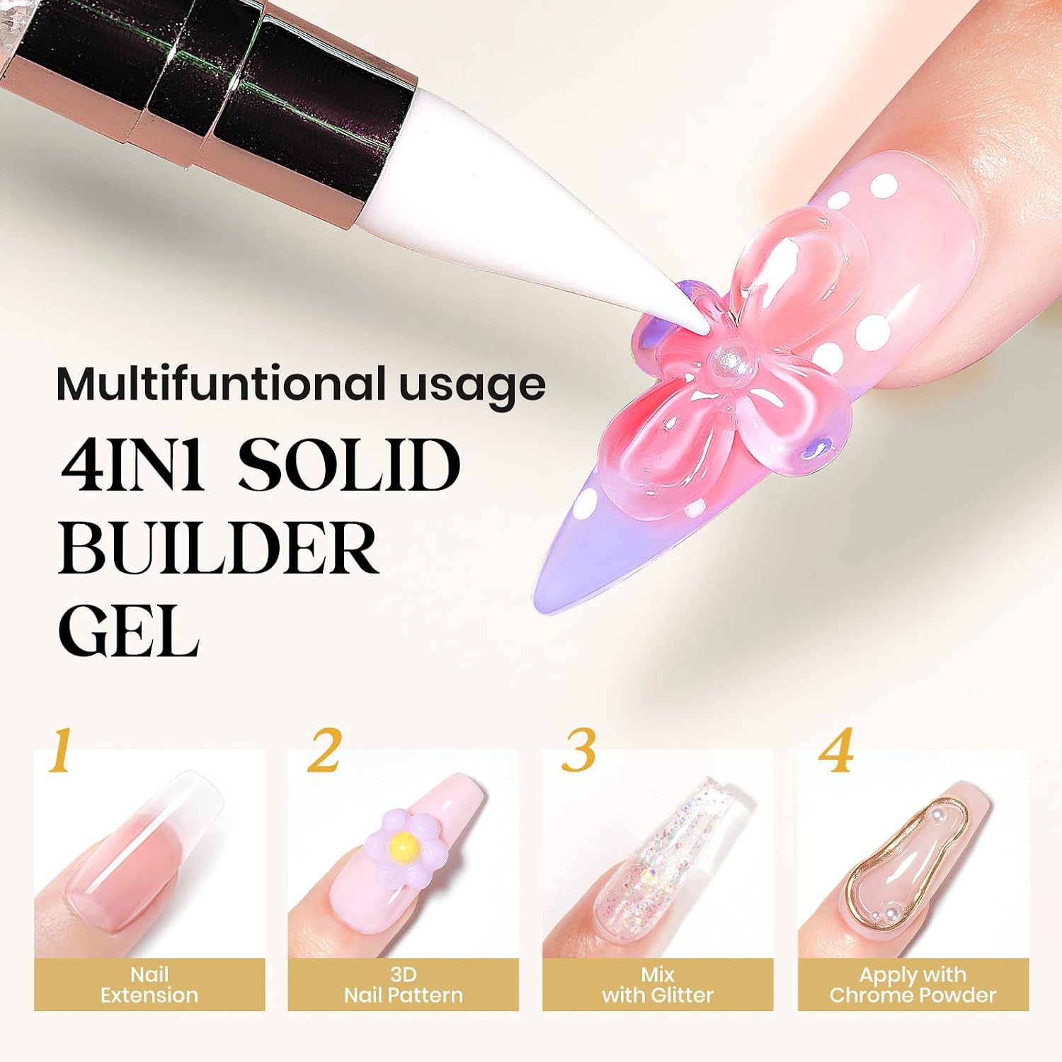 MIZHSE Solid Builder Gel Clear 3D Nail Gel, Non-Stick Hand Sculpting Gels for 3D Nail Art Carving Building Modeling, Nail Extension, Soak Off UV/LED Nail Art Salon Home DIY