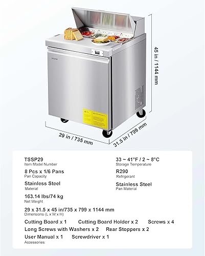 Miniatura 7 de VEVOR Refrigerador comercial, mesa refrigerada de preparación de sándwichensalada de 28 pulgadas de ancho, refrigerador de estación de preparación