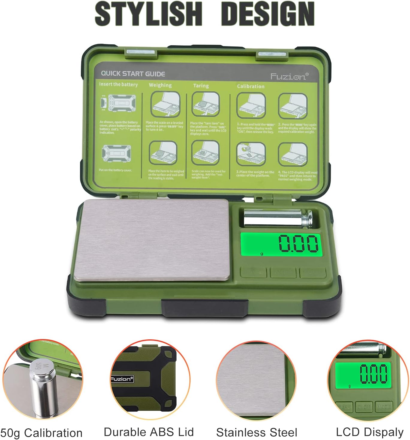 Fuzion Digital Pocket Scale 200g/0.01g, Gram Scale with Tare, Powder Herb Scale with 50g Cal Weight, Mini Jewelry Scale for Arrows, Herb, Travel, Small Projects