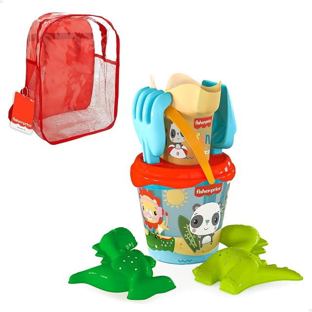 ColorBaby 77391 - Fisher-Price Set de Playa Infantil, Conjunto de Cubo de Playa con Pala, rastrillo, regadera…