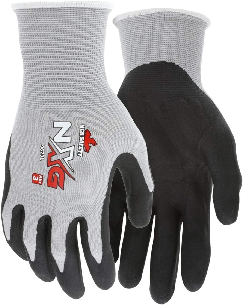 MCR Safety 9673 NXG 13 Gauge Gray Nylon Black Nitrile Foam Coated Palm, Work Gloves (12 Pair) (XL)