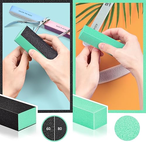 Miniatura 6 de TsMADDTs Kit de lima de uñas empujador de cutículas, pulidores de uñas y limas con 3 limas, 2 bloques de amortiguación, 2 amortiguadores de pulido,