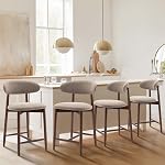 Upholstered Counter Height Bar Stools Set of 4, Modern Kitchen Island Barstools Chairs with Back and Wood Legs for Dining Room Bar, Camel