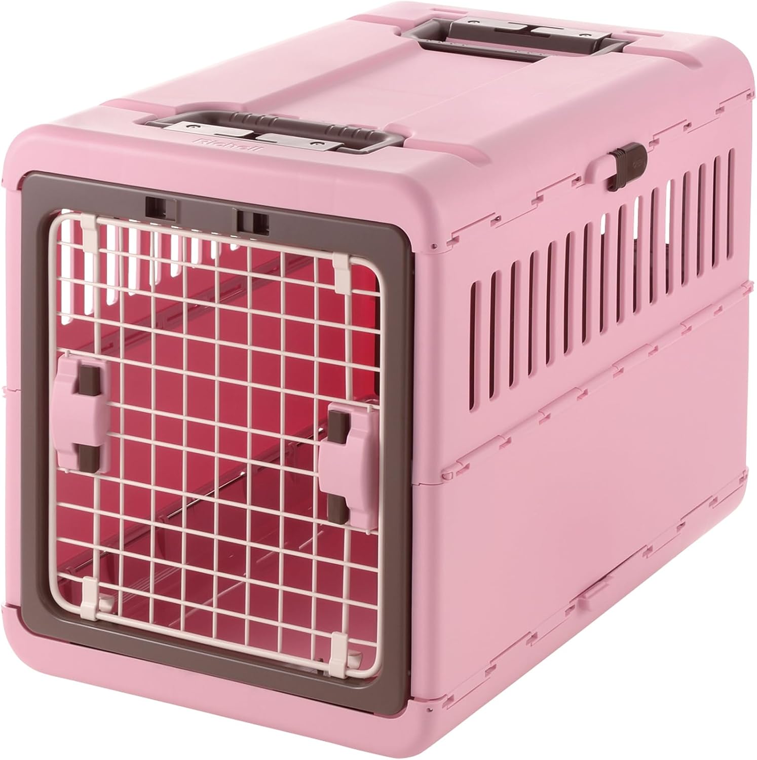 Richell USA - Foldable Pet Carrier Medium (80050) (Soft Pink and Brown)