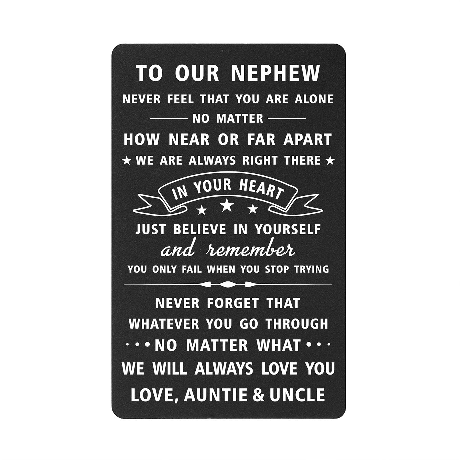 DEGASKEN To Our Nephew Gifts Engraved Wallet Card from Auntie and Uncle, Personalised Christmas Card for Nephew Graduation Wedding
